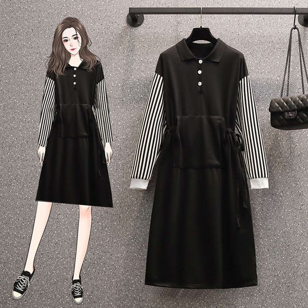 

2021 spring new large women's fat sister dress, Black;gray