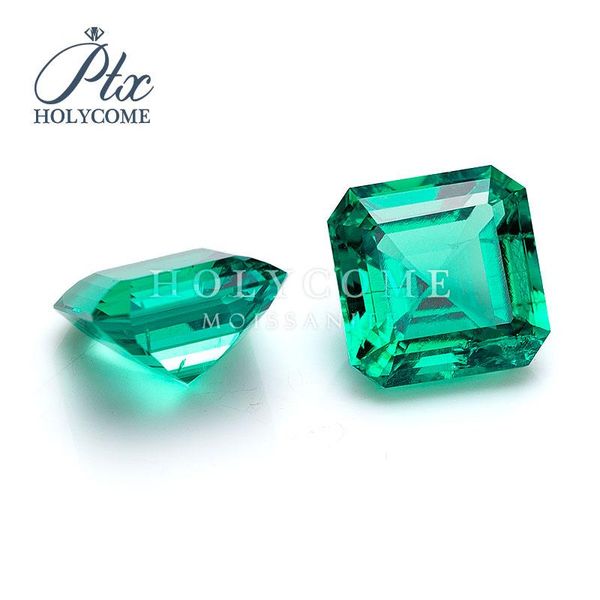 

loose gemstones green color lab created emerald 8x8mm 3ct asscher cut, Black
