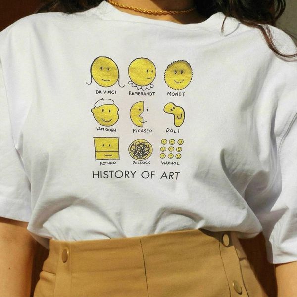 

kuakuayu hjn history of art graphic tee summer fashion cotton casual funny t-shirt cartoon t-shirt 90s fashiont-shirt, White