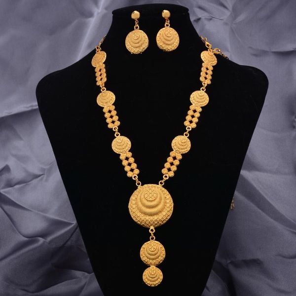 

earrings & necklace 24k gold color jewelry sets for women girl india wedding ethiopian set, Silver