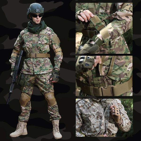 

men's jackets military uniform camouflage tactical clothing combat suit men army special forces militar soldier coat+pant set women, Black;brown