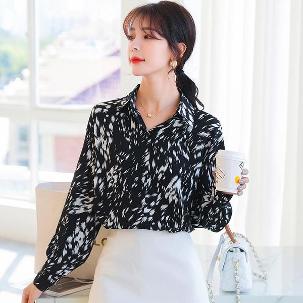 

coigarsam vintage full sleeve shirt womens new spring print loose women shirts white black 8388