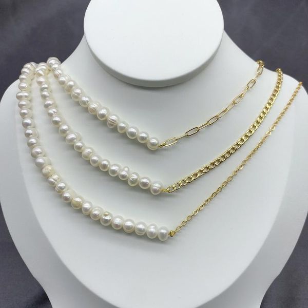 

chains elegant choker blanco empalme style o-shaped chain splicing freshwater pearl necklace, Silver