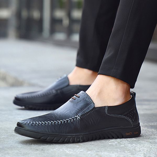 

men casual shoes brand 2020 genuine leather mens loafers moccasins comfy breathable slip on driving shoes black plus size 37-47, Red;white