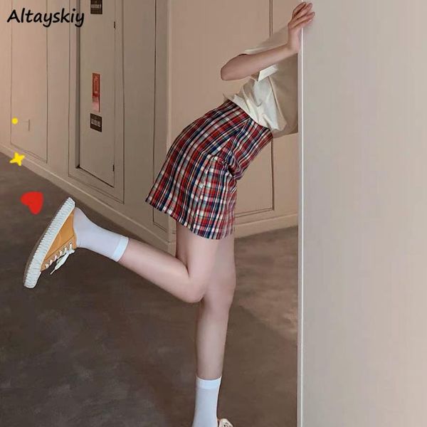 

skirts plaid women korean style chic trendy all-match maiden teen girls college preppy harajuku slim summer a-line ins, Black