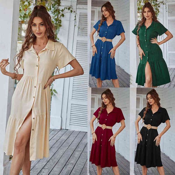 

casual dresses self digned solid button dresses 2022 casual a-line skirt women, Black;gray