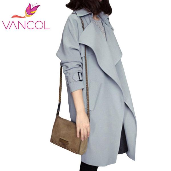 

women's trench coats vancol 2021 korean fashion autumn winter long sleeve slim coat for women beige black plus size, Tan;black