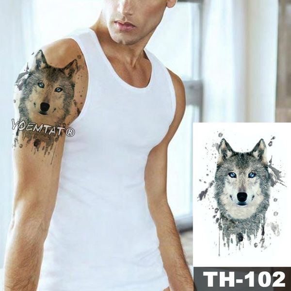 

temporary tattoos waterproof tattoo sticker blue eyes gray cool wolf pattern water transfer wild animal body art flash fake tatoo