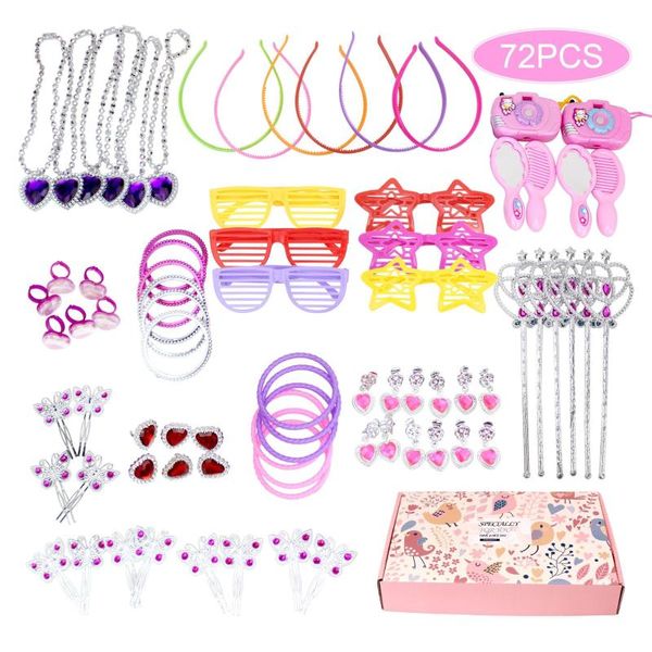 

party favor 72pcs pretend play kid toys pink makeup set princess hairdressing earrings necklace simulation plastic toy for girls dressing