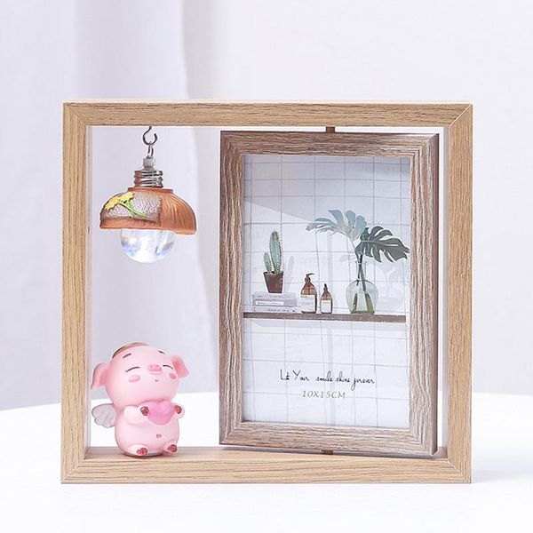 

frames 1pc 6inch creative nordic wooden po frame ornaments double-sided rotating diy bedroom decoration