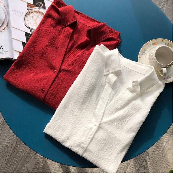 

100% cotton women v neck blouse shirt loose long sleeve sweet lady cute, White