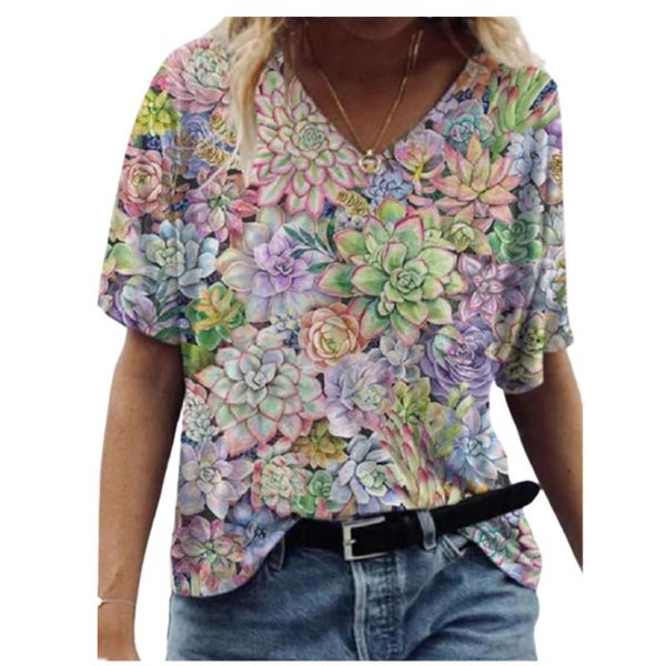 

women's t-shirt women 3d flower print t shirt abstract summer 2021 fashion street casual v-neck loose tee oversized ladies cotton, White