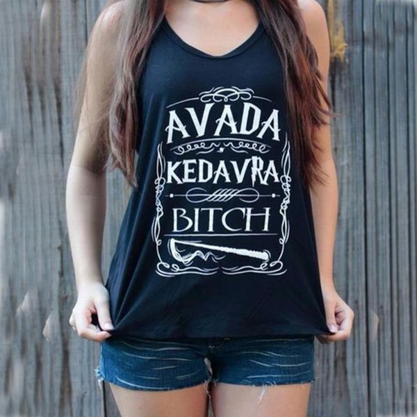 

avada kedavra bitch summer t shirts for women 2021cotton female sleeveless tank harajuku kawaii tshirt women, White