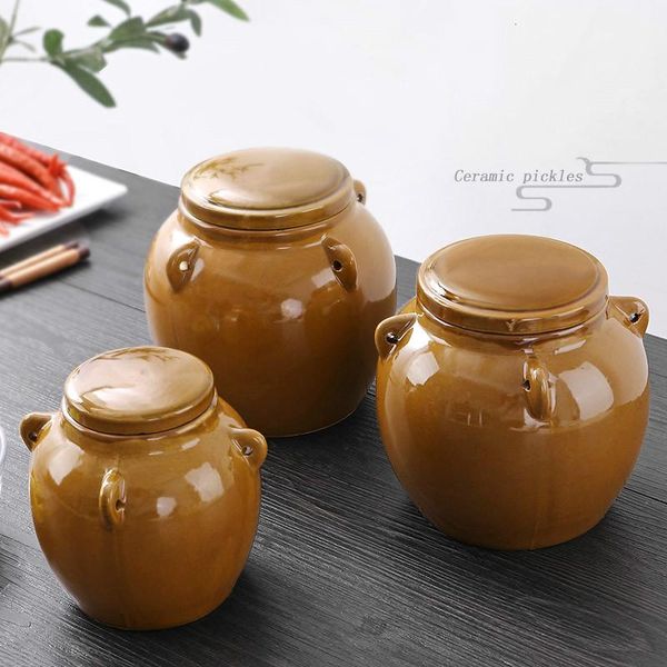 

storage bottles & jars ceramic pickle jar household sealed with lid vintage tank pot kitchen food chili cowpea container mx12051524