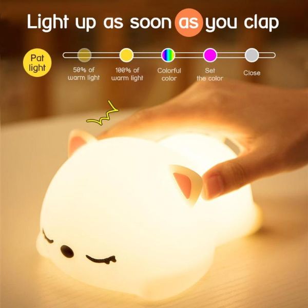 

festival decor sleeping cat usb pat remote control led silicone night light desk bedside lamp glow party supplies home decor