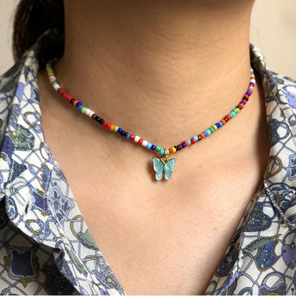

pendant necklaces butterfly bead choker necklace for women short collar clavicle chain boho beach jewelry gift am3106, Silver