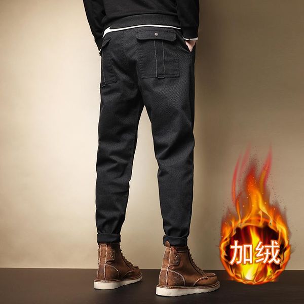

casual winter pants fleece men fashion black baggy warm trousers
