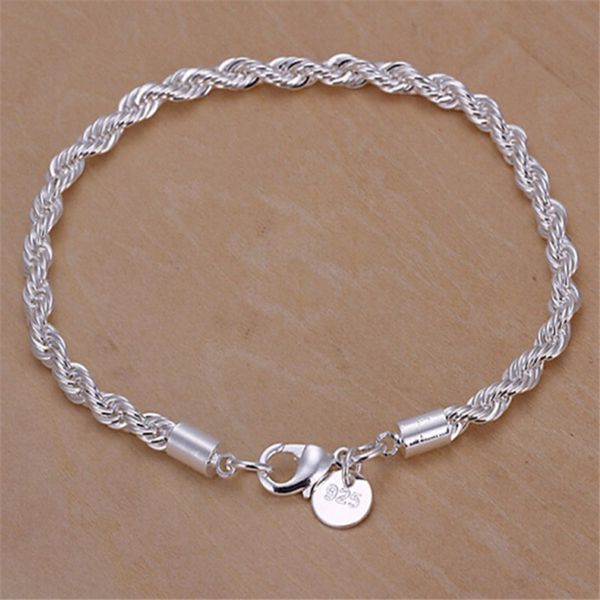 

charm 925 silver women bracelet fashion 3mm rope chain bracelet jewelry for lady good gift, Black