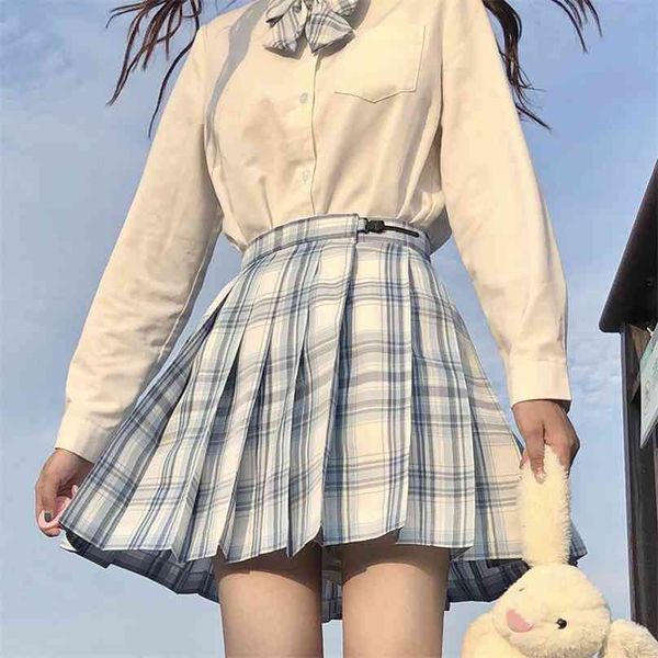 

women pleated skirts japanese school uniform high waist cute mini plaid skirt summer jk students clothes 17 color 210629, Black