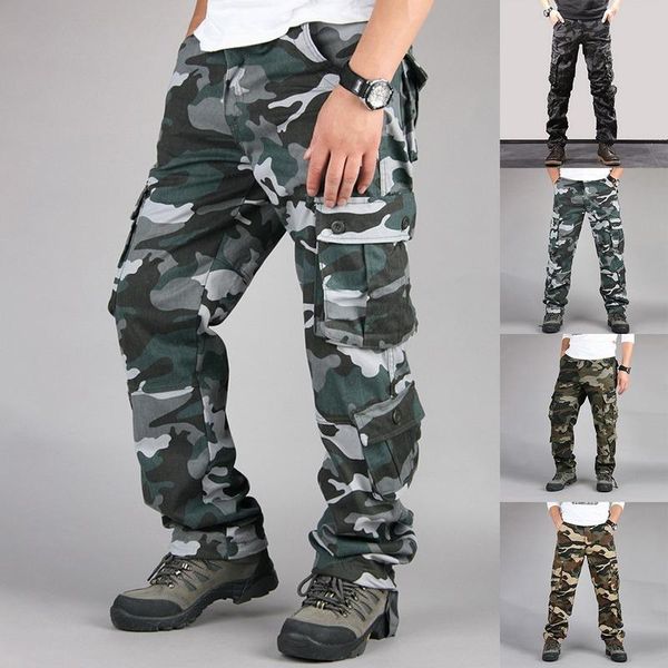 

men's pants men fashion streetwear casual camouflage jogger tactical military trousers cargo for dropp, Black