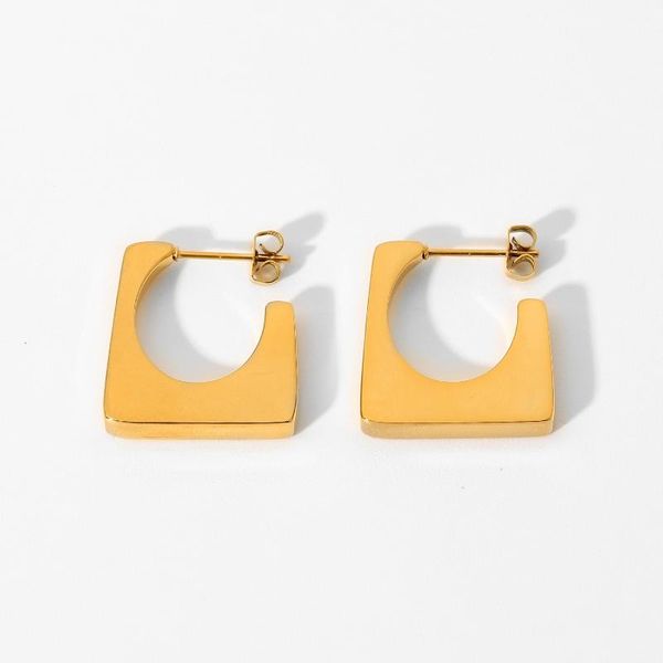 

hoop & huggie trendy trapezoidal stud earrings stainless steel gold jewelry rectangle geometric statement, Golden;silver