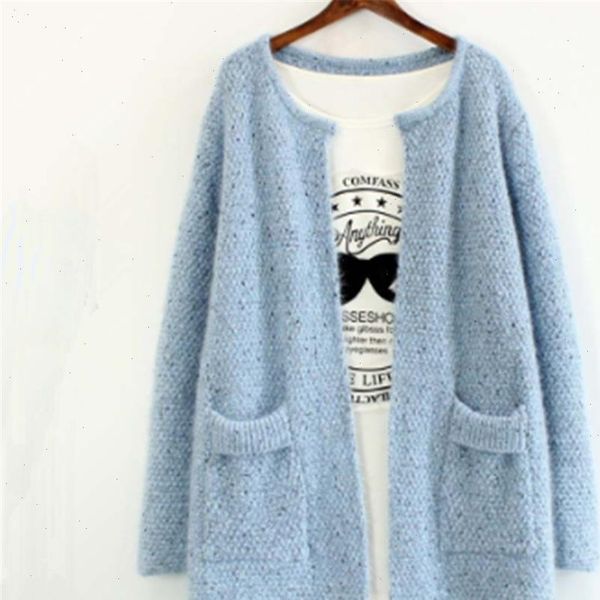 

2021 autumn winter fashion knit outerwear women loose long sleeve cardigan sweater with pocket casual warm cardigan pull femme, White;black