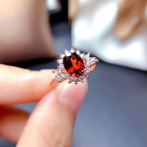 

cluster rings fidelity natural 6*8mm garnet s925 sterling silver star fine jewelry for women party red gemstone, Golden;silver