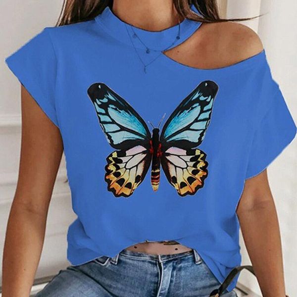 

women's t-shirt harajuku woman tshirts lovely butterfly print loose shoulder fashion short sleeve casual funny t shirts vetement femme, White