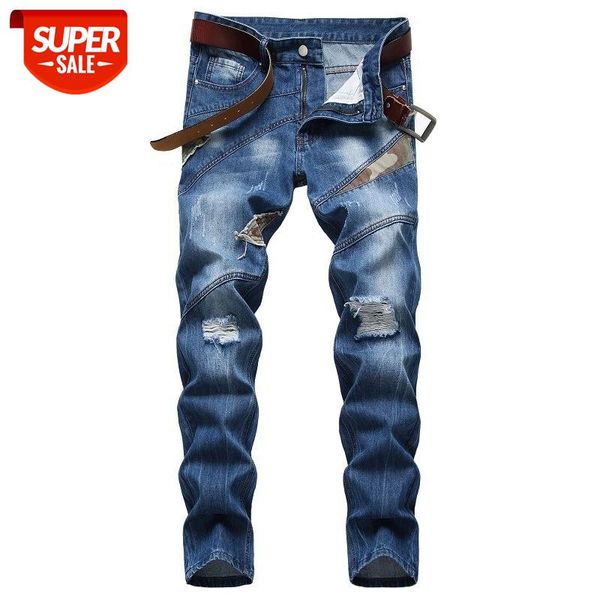 

denim designer hole moto bike jeans ripped for men size 28-38 40 42 2021 autumn spring hip hop punk streetwear #cj6j, Black