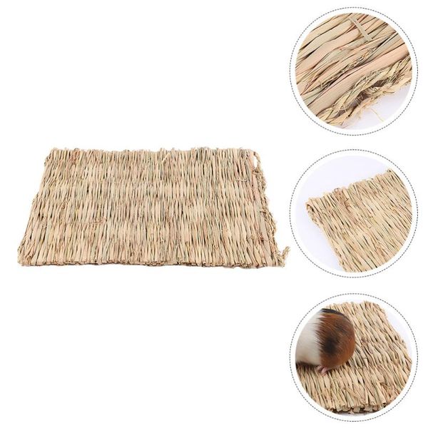 

kennels & pens 2pcs pet straw woven mats hamster sleeping cushion nest (beige)