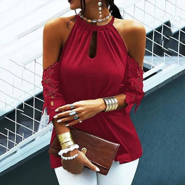 

women's blouses & shirts off shoulder women blouse hollow out clothing summer 2021 loose elegant casual, White