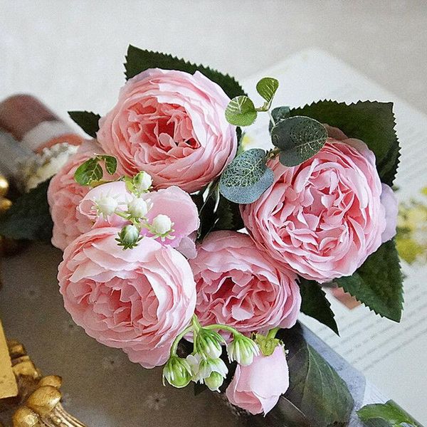 

9 heads artificial silk rose flowers bunch bouquet home room office party decor