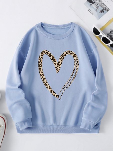 

leopard and heart print thermal sweatshirt j7ze#, White;black
