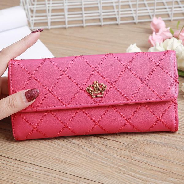 

wallets korean women long crown embroidery concealed wallet lady high capacity coin purse clutch phone bag, Red;black