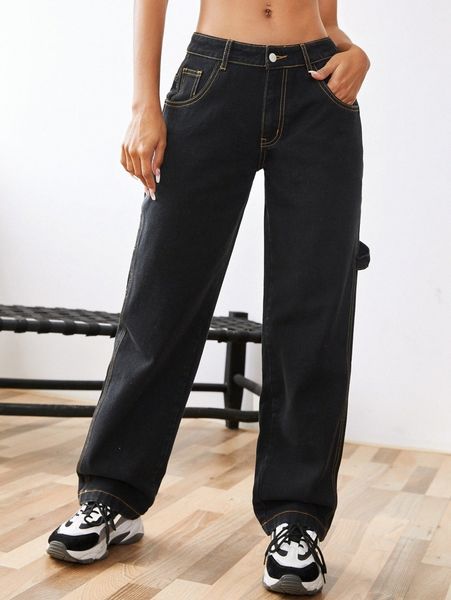 

washed tape side jeans z42w#, Blue