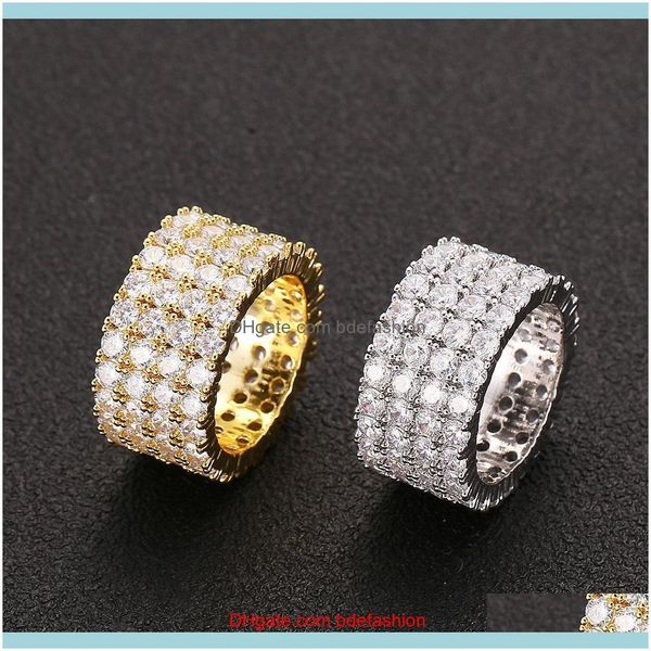 

with side stones jewelry1m 6-12 4 row tennis ring copper gold sier color cubic zircon iced out rings hip hop jewelry drop delivery 2021 6vrd, Silver