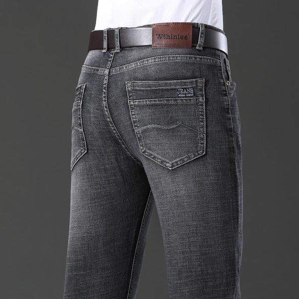

men's jeans fashion business casual straight autumn large size loose stretch denim pants youth slim fit cowboy trousers, Blue