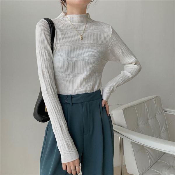 

women's sweaters fashion solid knitted sweater high neck autumn winter long sleeve pullover women slim fit undershirt knitwear, White;black
