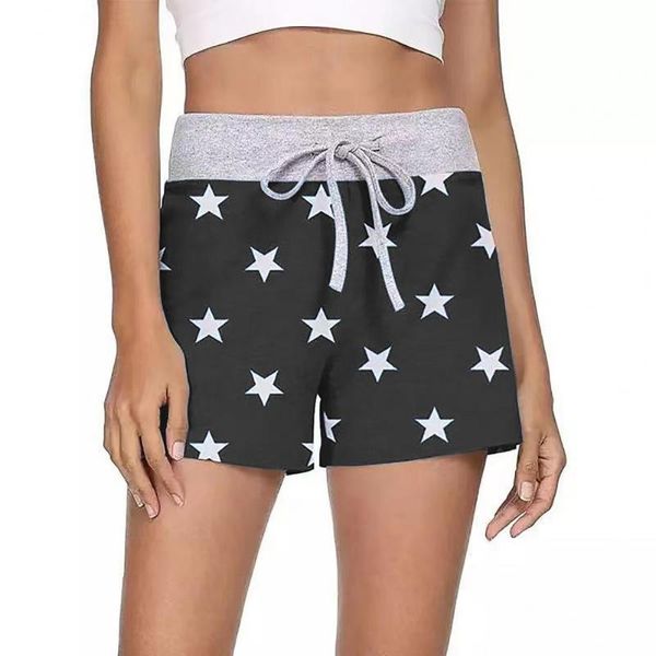 

women's shorts summer women drawstring quick drying stars print high waist short pants trousers for beach, White;black