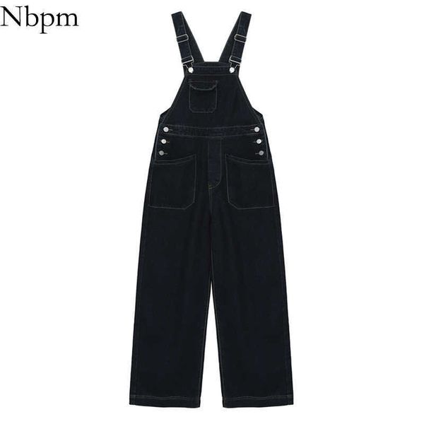 

nbpm spring women's clothing denim overalls wide leg jeans woman high waist baggy trousers black pants boyfriend 210529, Blue