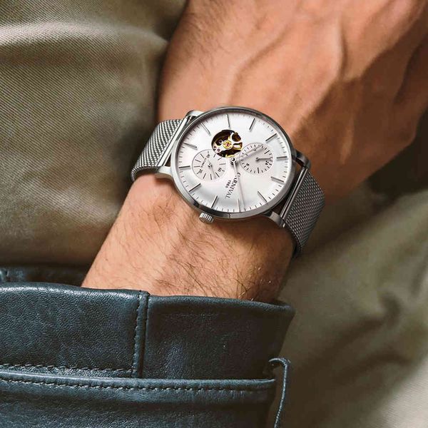

swiss carnival clock men automatic mechanical mark luxury s saffier reloj hombre waterproof c8024g-2, Slivery;brown