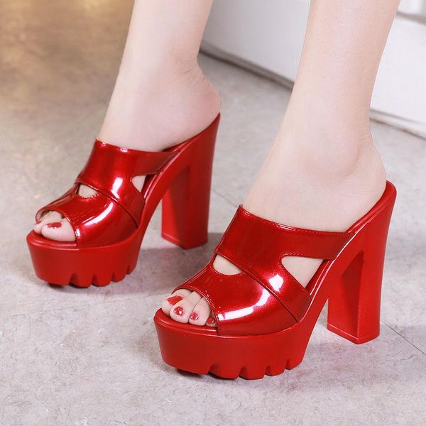 

slippers for women's outer wear 2021 summer european and american fish mouth wild high-heeled sandals, Black