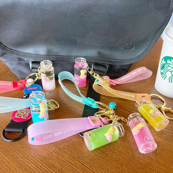

lovely princess cartoon oil key chain drifting bottle acrylic key pendant bag hanging decoration quicksand key chain, Silver