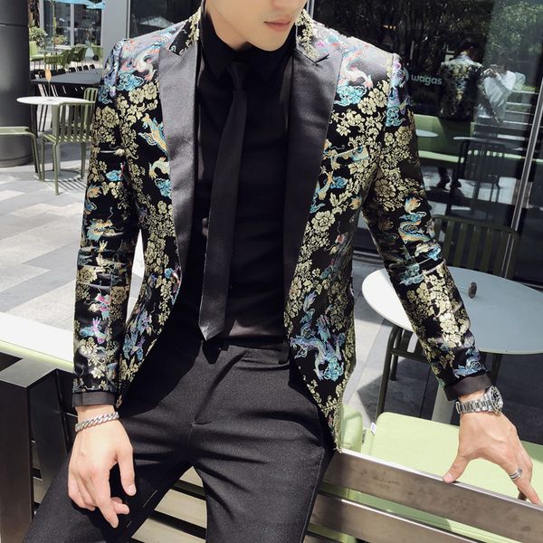 

2021 luxury gold to print blazer from men in business at the prom of wedding casual fashion thin suit men's jacket 5xl i742, White;black