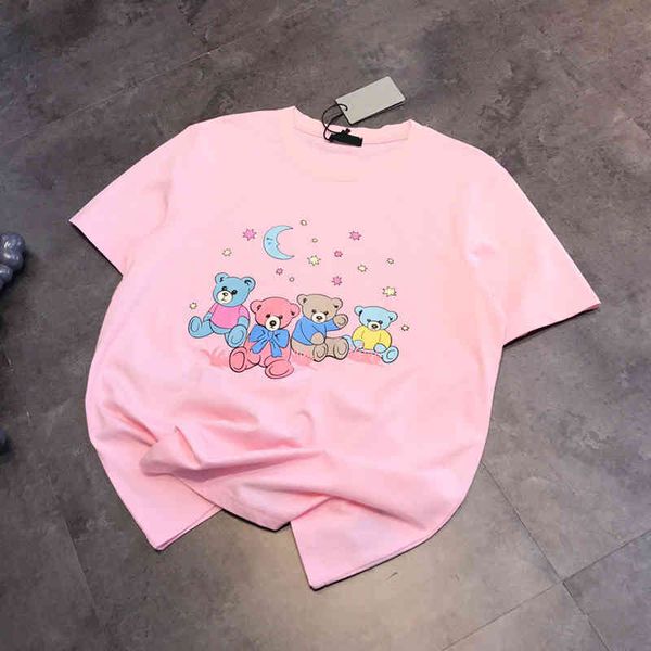 

2022 factory wholesale new model ba + ins loose, casual and versatile age reducing printing letters star moon t-shirt cotton short sleeve wo, White