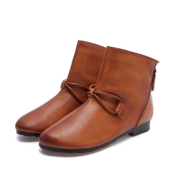 

boots women genuine leather fashion female & # 39; s casual and comfortable flat retro short ms joker's, Black