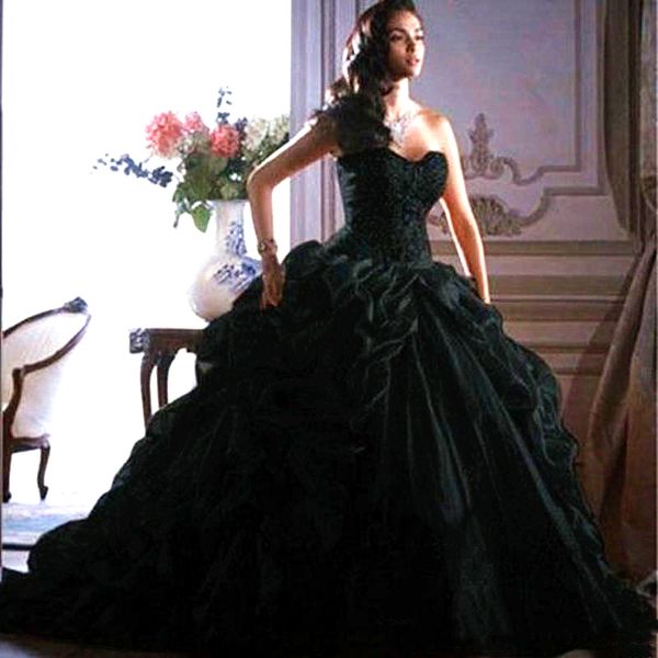 

vintage black wedding dresses 2021 princess sweetheart ball gown lace appliques ruffle skirt lace-up plus size gothic wedding dress, White