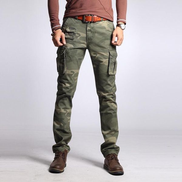 

men's pants sz28-38 military camo cotton slim straight trousers pockets men cargo casual b54, Black