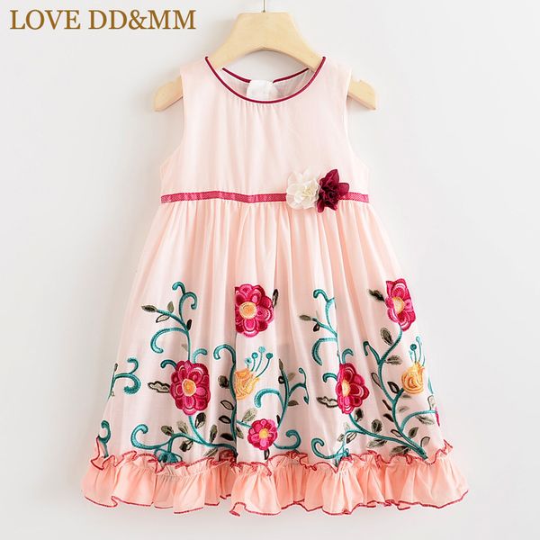 

love dd&mm girls dresses summer new children's wear girls sweet flowers embroidered temperament princess lace vest dress 210303, Red;yellow