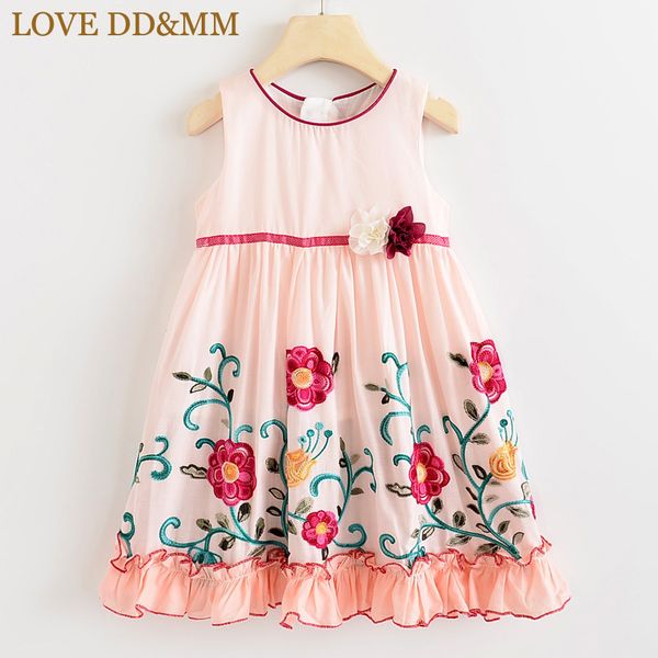 Amor ddmm meninas vestidos verão novo desgaste crianças meninas flores bordadas temperamento bordado princesa vestido vestido de laço 210303